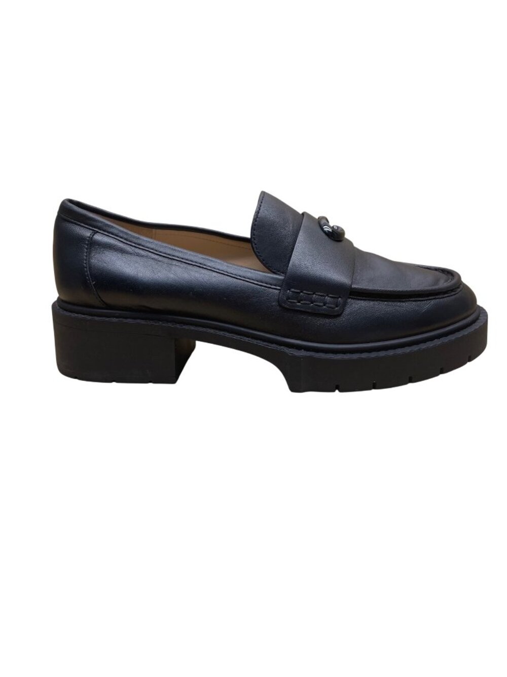 Coach Women's Black Leather With Lug Sole Elegant Slip-On Loafers Size 8B